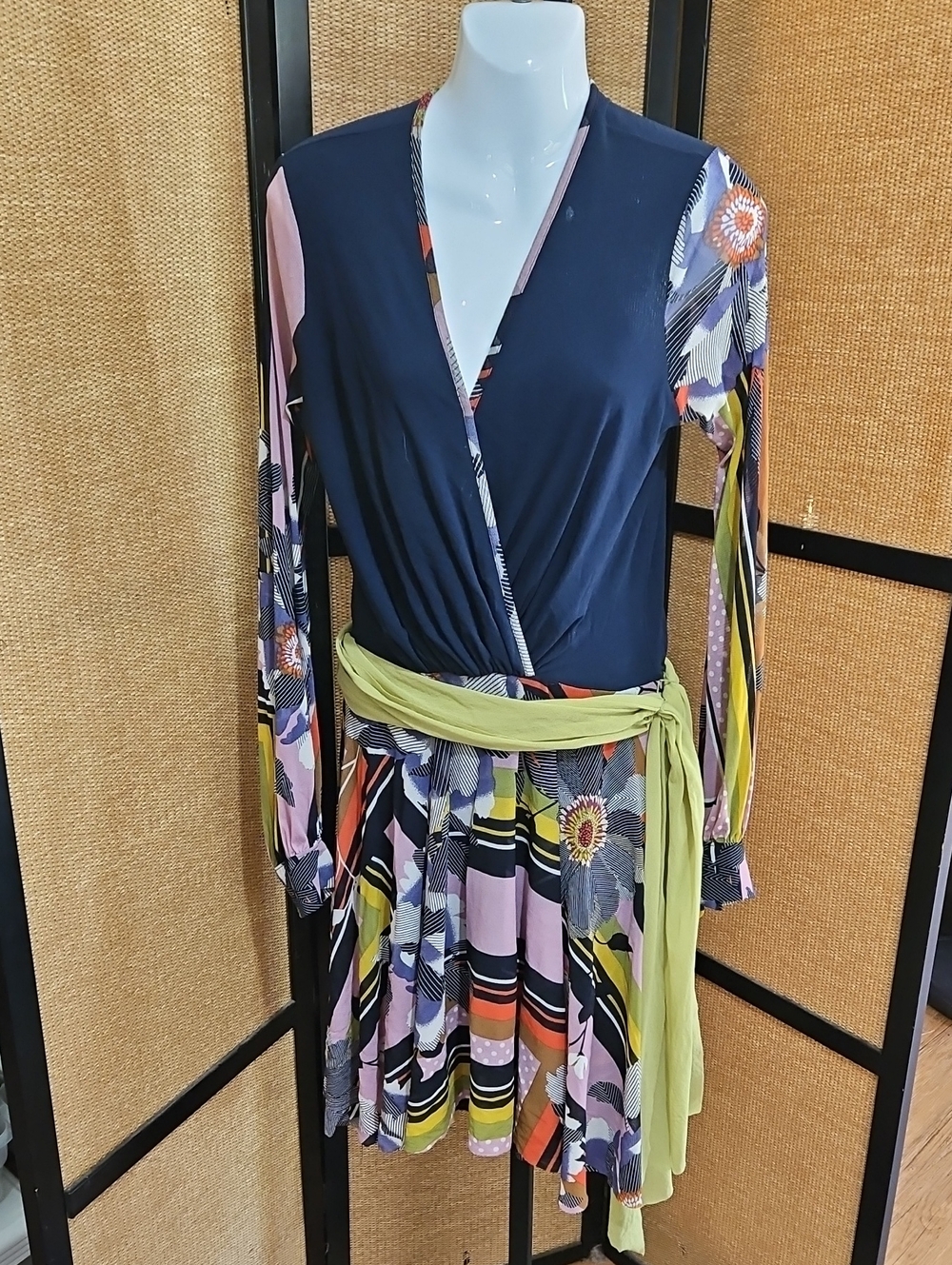 Petit POIS BY Viviana G  Long Sleeve Dress with Lime Sash
